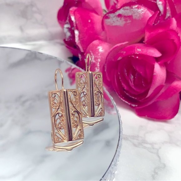 585 Rose Gold Plated Bride Long Earrings - Picture 8 of 9